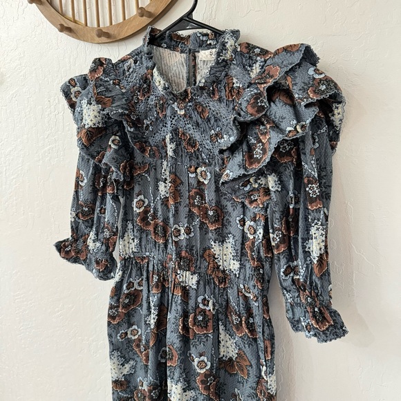 Sea New York Lucinda Seersucker Flutter Sleeve High Neck Ruffle Midi Dress - Picture 3 of 16